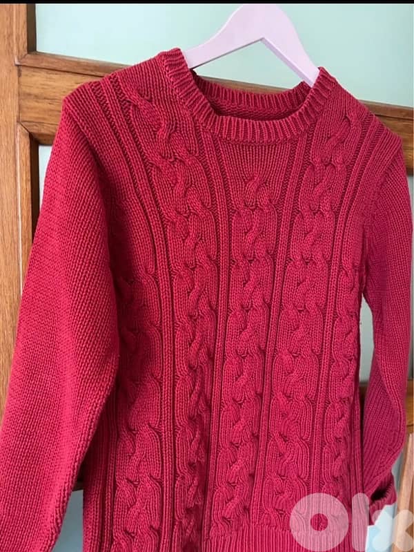 red cable knit cotton sweater 2