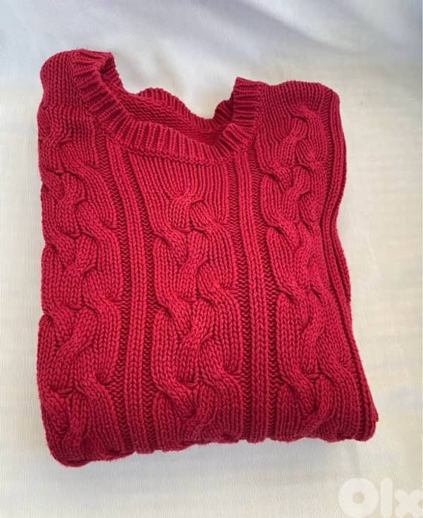 red cable knit cotton sweater 4