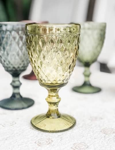 colored glass ware for dining or kitchen