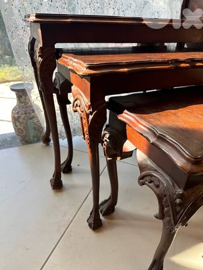 Burr Walnut & Carved Nest of 3 Tables Circa 1930s