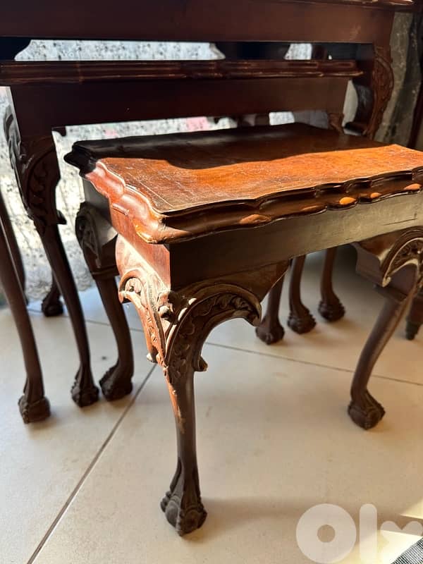 Burr Walnut & Carved Nest of 3 Tables Circa 1930s 2