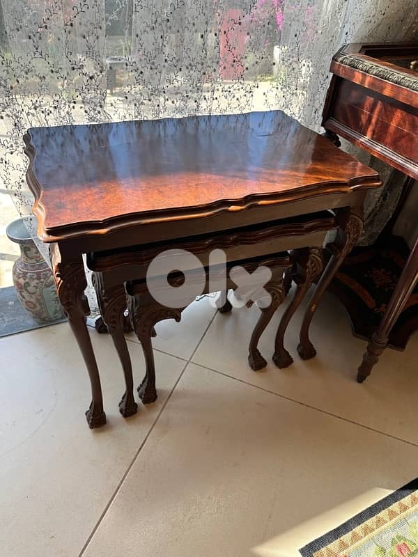 Burr Walnut & Carved Nest of 3 Tables Circa 1930s 4