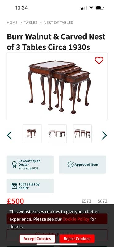 Burr Walnut & Carved Nest of 3 Tables Circa 1930s 6