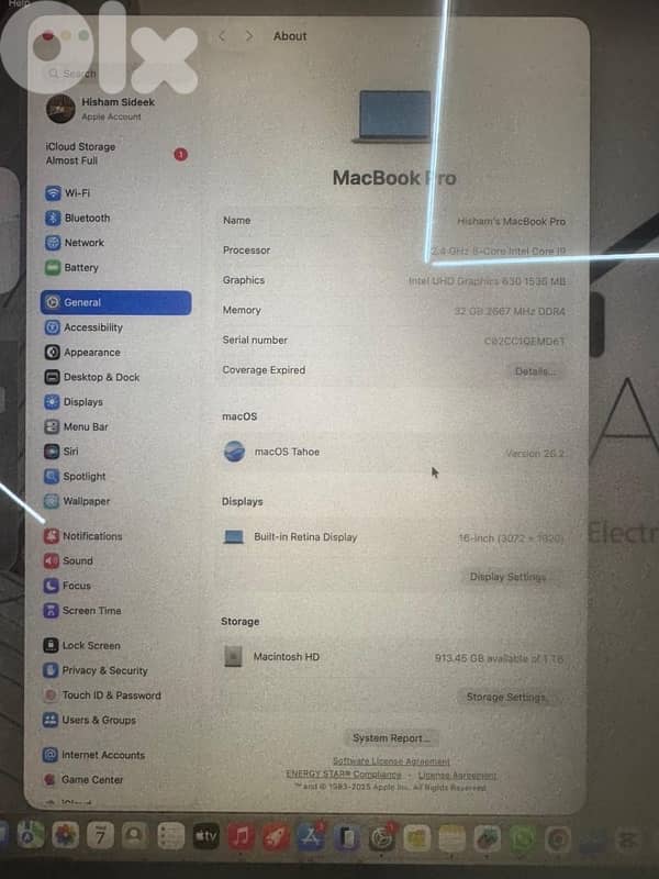macbook 2019 16” i9 8GB graphics 1TB 3