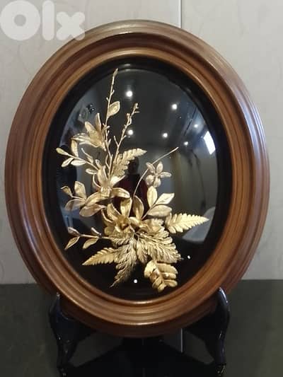 Vintage Flora Hawaii Hawaiian Fern 24k Gold Dipped Oval Frame