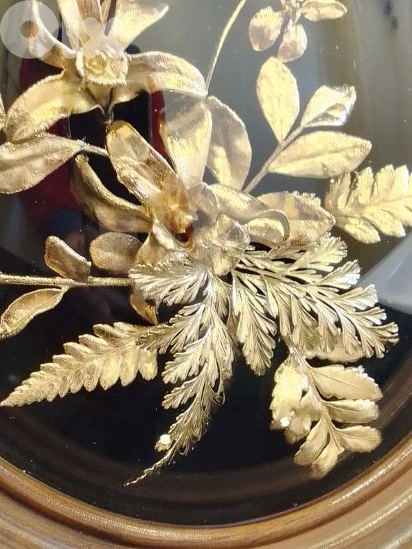 Vintage Flora Hawaii Hawaiian Fern 24k Gold Dipped Oval Frame 1