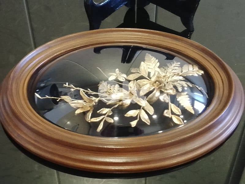 Vintage Flora Hawaii Hawaiian Fern 24k Gold Dipped Oval Frame 3