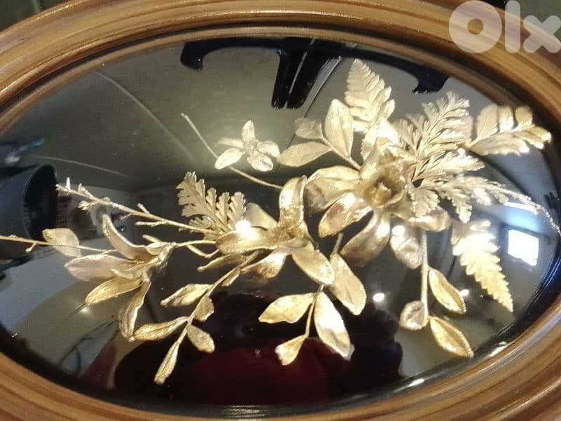 Vintage Flora Hawaii Hawaiian Fern 24k Gold Dipped Oval Frame 4