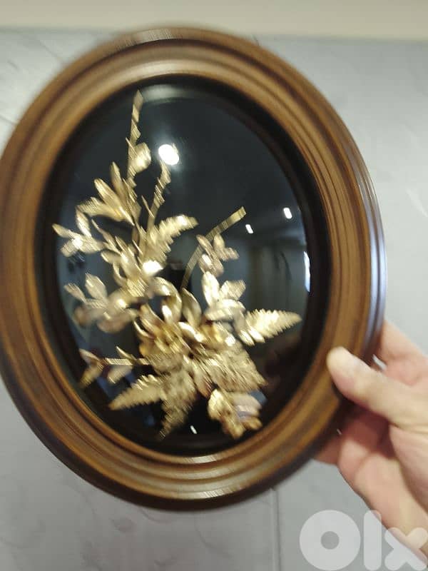 Vintage Flora Hawaii Hawaiian Fern 24k Gold Dipped Oval Frame 8