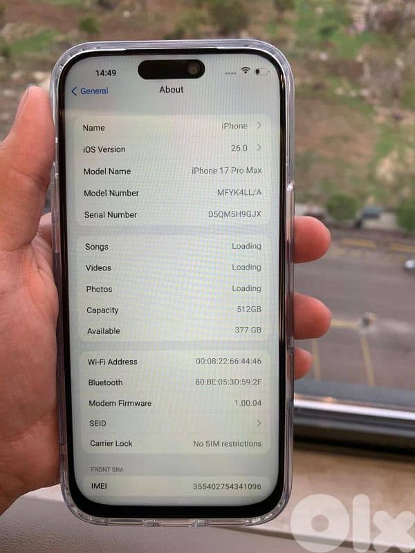 تلفون ماركة أيفون 17promax معو أغراضو ول علبة شبه جديد السعر 200$ 4