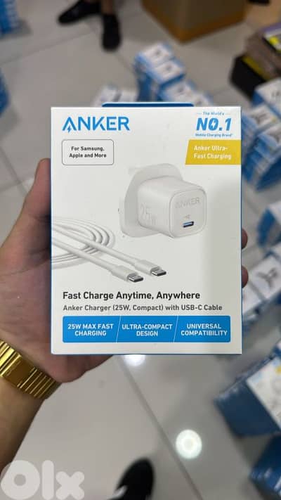 Anker usb-c charger  25w 3pin compact with usb-c cable white