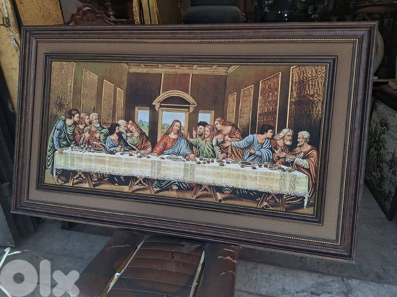 لوحة اوبيسون حرير العشاء السري مميزة مع كادر خشب 2