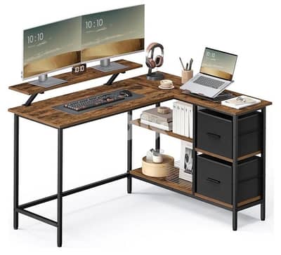 Corner Desk with Drawers and Monitor Stand