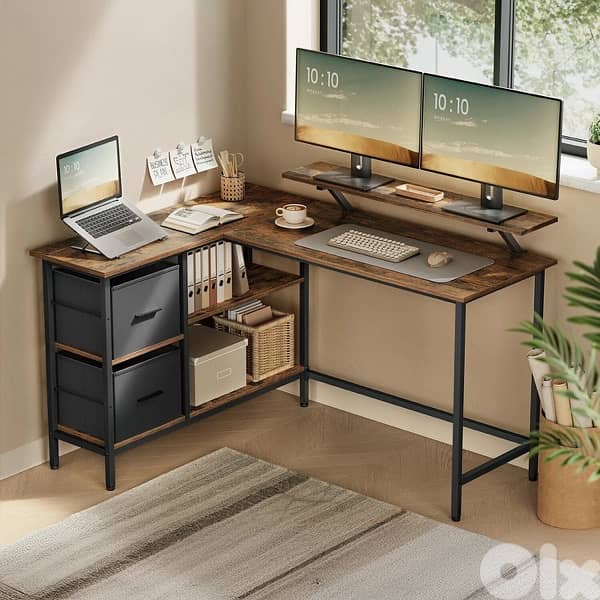 Corner Desk with Drawers and Monitor Stand 4