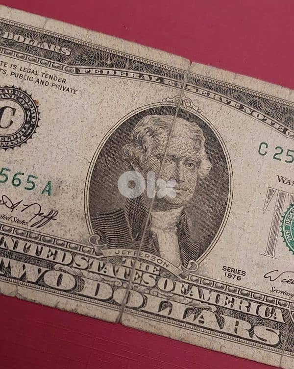 USA $2 Green seal 1976 (has small tears at the edges- see photos) 3