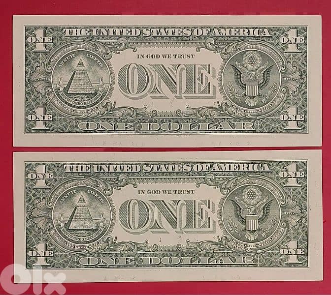 USA $1 x 2 bills Green seal UNC. consecutive numbers 2021 1