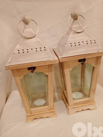 فوانيس شمع خشب ومعدن وزجاج