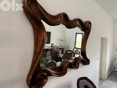 Handcrafted Carved Wood Mirror: Walnut wood