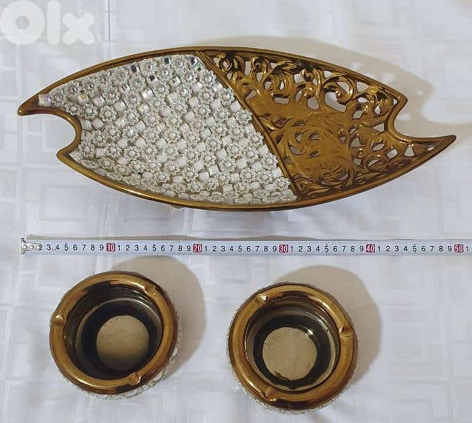 Golden Cake plate or fruit basket and 2 Ashtrey 20$ beyrout ashrafiye 6