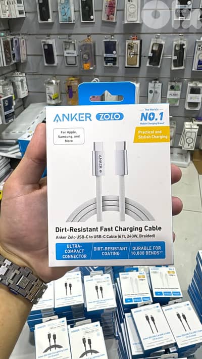 Anker zolo usb-c to usb-c cable 6ft 240w braided dirt-resistant coatin
