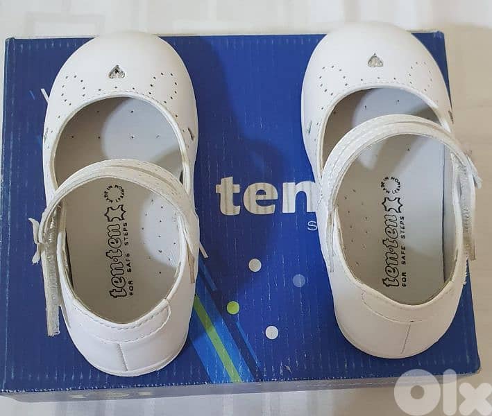 Baby shoes white original leather & used one time only size 21 5