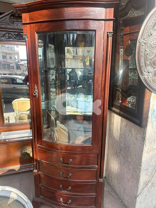 فاترينة كريستال خشب زان انتيك 2