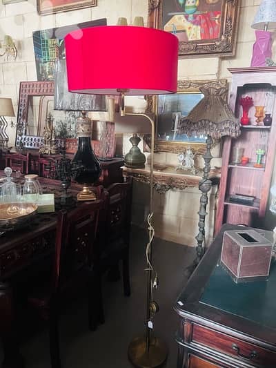 lighting Germany brass floor lamp shade red shade