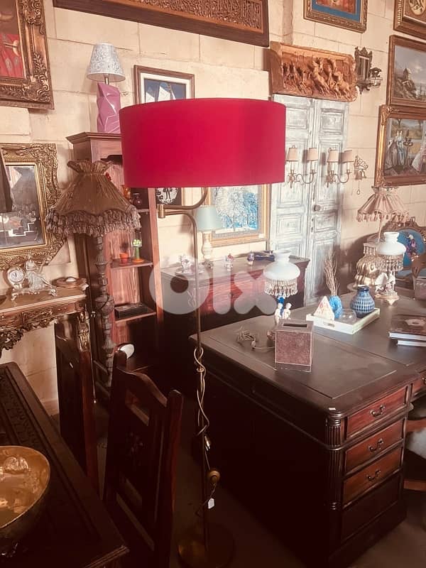 lighting Germany brass floor lamp shade red shade 1