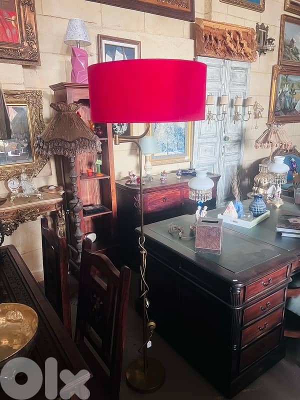 lighting Germany brass floor lamp shade red shade 2