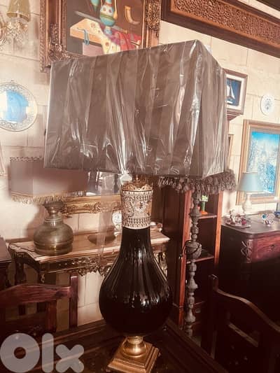 lighting globe brass base and black murano with black shade