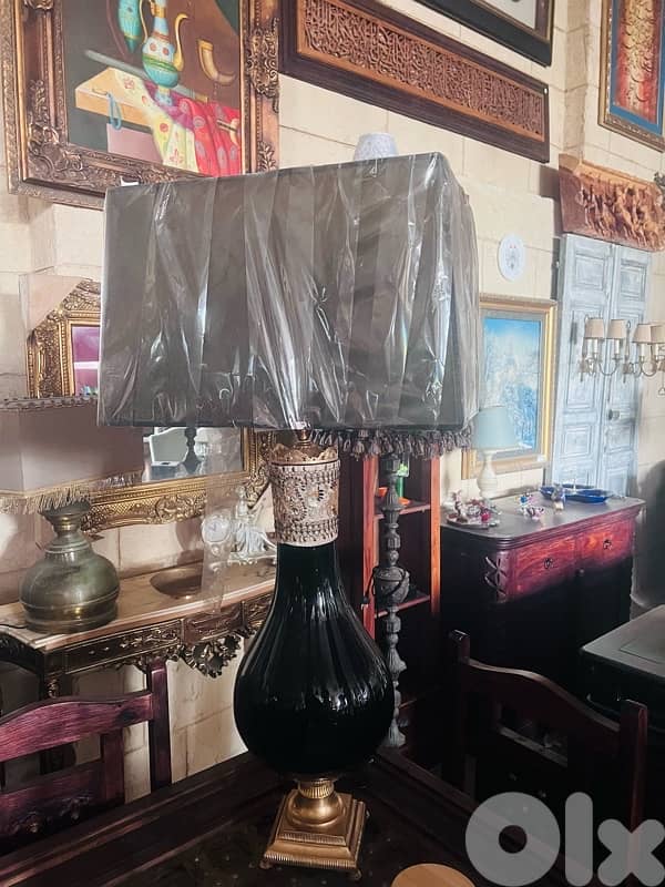 lighting globe brass base and black murano with black shade 1