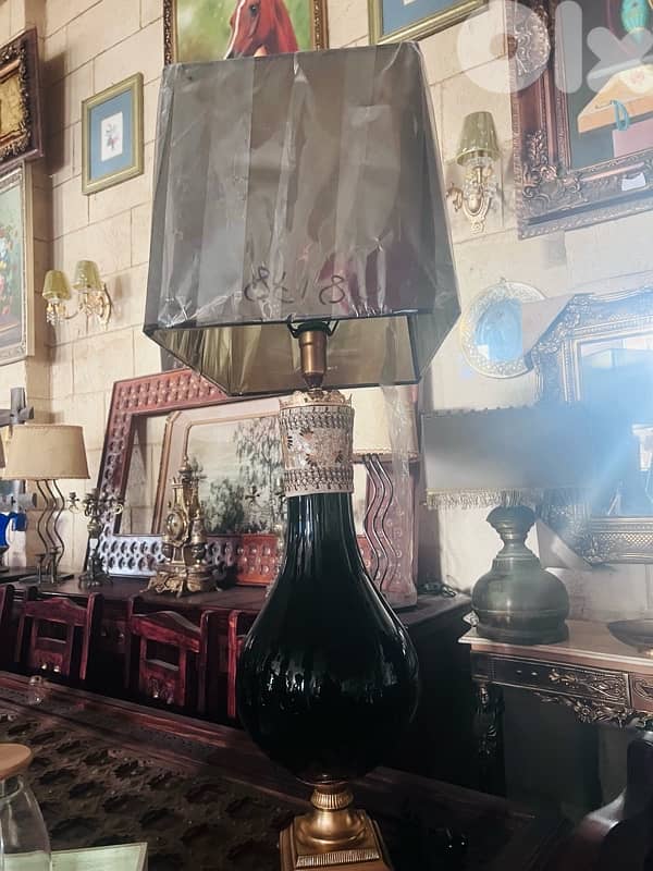 lighting globe brass base and black murano with black shade 2