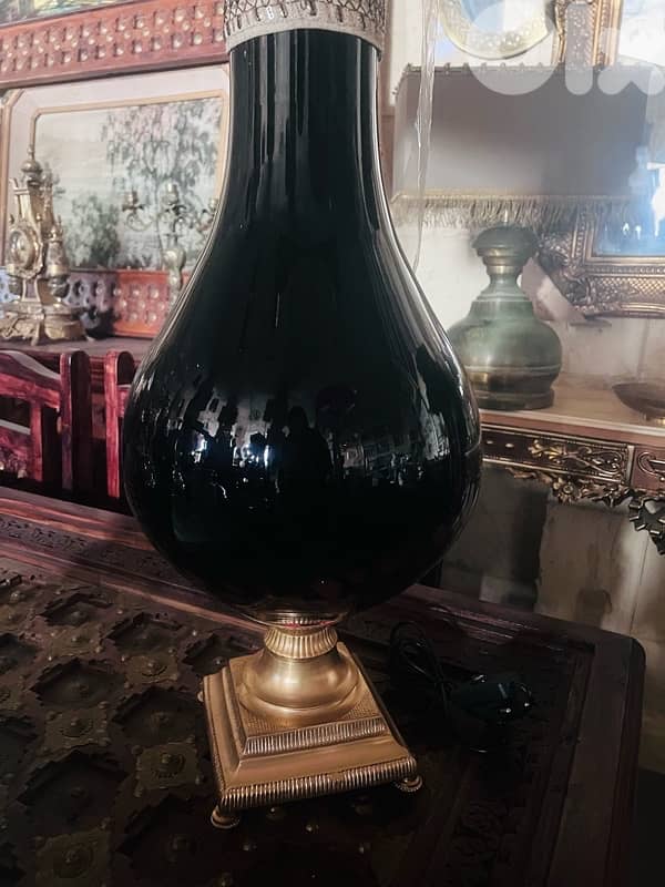 lighting globe brass base and black murano with black shade 3