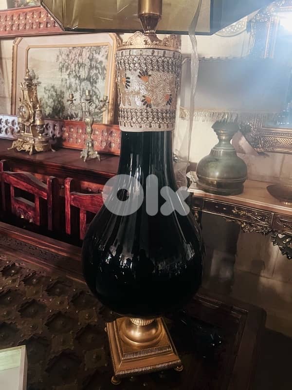 lighting globe brass base and black murano with black shade 4