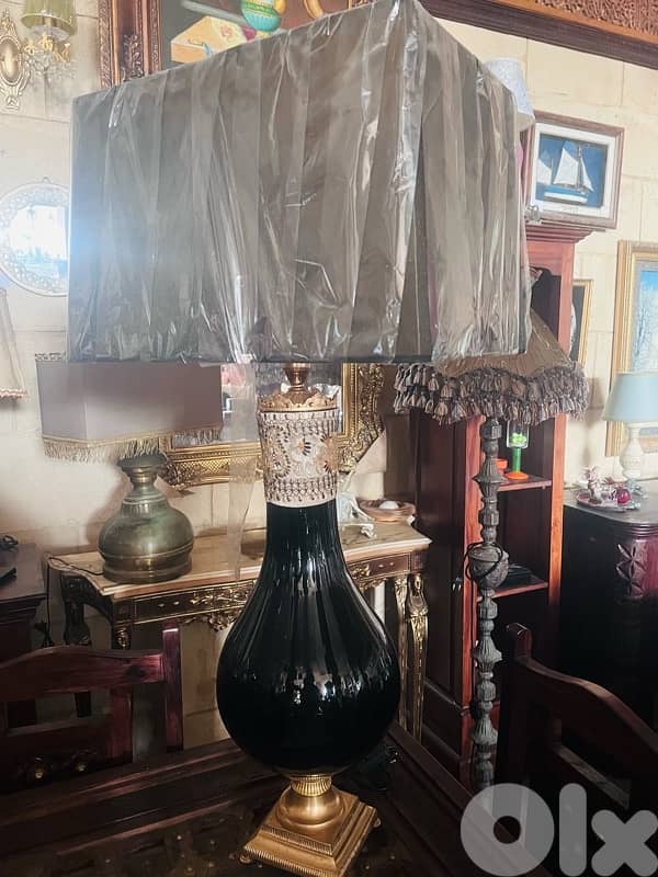 lighting globe brass base and black murano with black shade 6