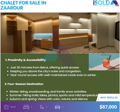 Chalets with Payment Facilities+pool/gym access+view 4sale in Zaarour