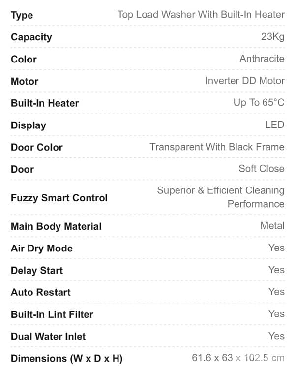 Campomatic, 23KG Top Load Washer, Built In Heater, DD Inverter Motor 2