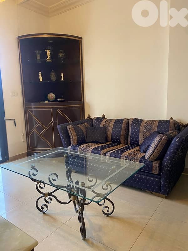 living Room SetCoffee table + 2 seater + corner display cabinet 1