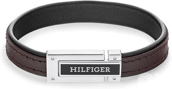 Tommy Hilfiger Ss24 Flat Mens Stainless Steel & Black & Brown Leather
