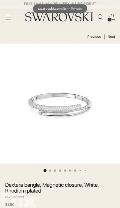 Dextera bangle, Magnetic closure, White, Rhodium plated