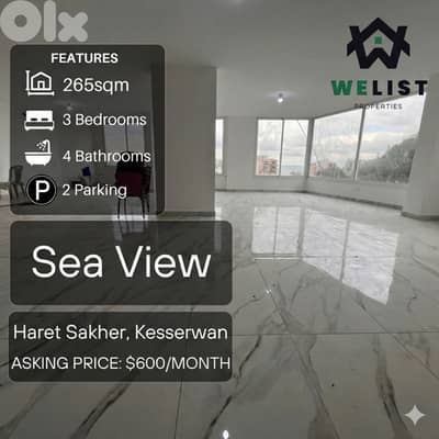 265sqm Apartment for rent in Haret Sakher - Jounieh REF: MA24DSHS265R