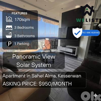 250sqm Apartment for rent in Sahel Alma - Jounieh REF MA25JSSA2501100R