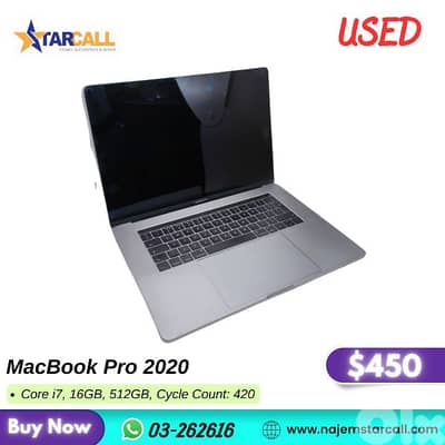 MacBook Pro 2020  Core i7, 16GB, 512GB, Cycle Count: 420