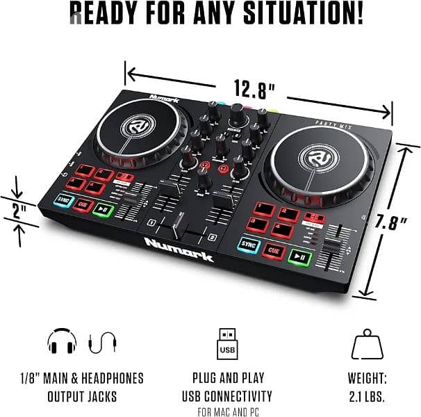 Numark Party Mix II DJ Controller with Lights, 2 Decks, Mixer, Audio 4