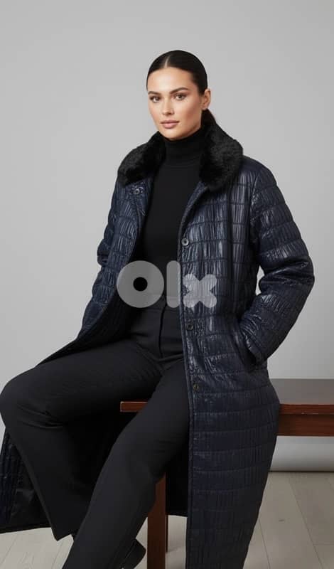 long black quilted coat with fur inside 1