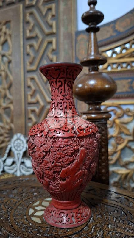 Vintage Chinese Cinnabar Dragon Vase - Hand Carved High Relief 2