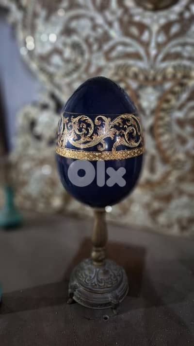 Rare Imperial Russian Cobalt Porcelain Egg 24K Gold Gilt & Bronze