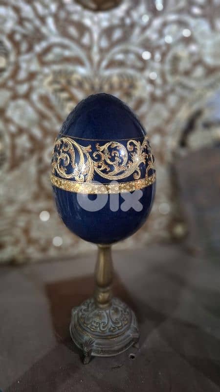 Rare Imperial Russian Cobalt Porcelain Egg 24K Gold Gilt & Bronze 2