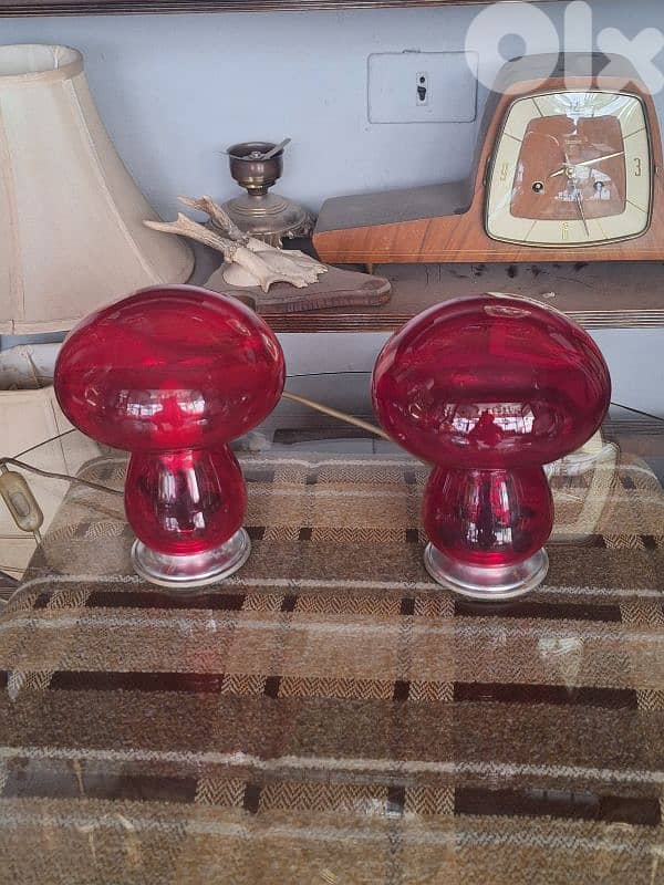 pair of colored glass italian mushroom shaped lamps 1