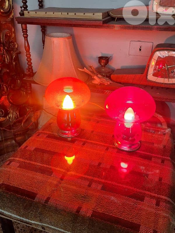 pair of colored glass italian mushroom shaped lamps 3